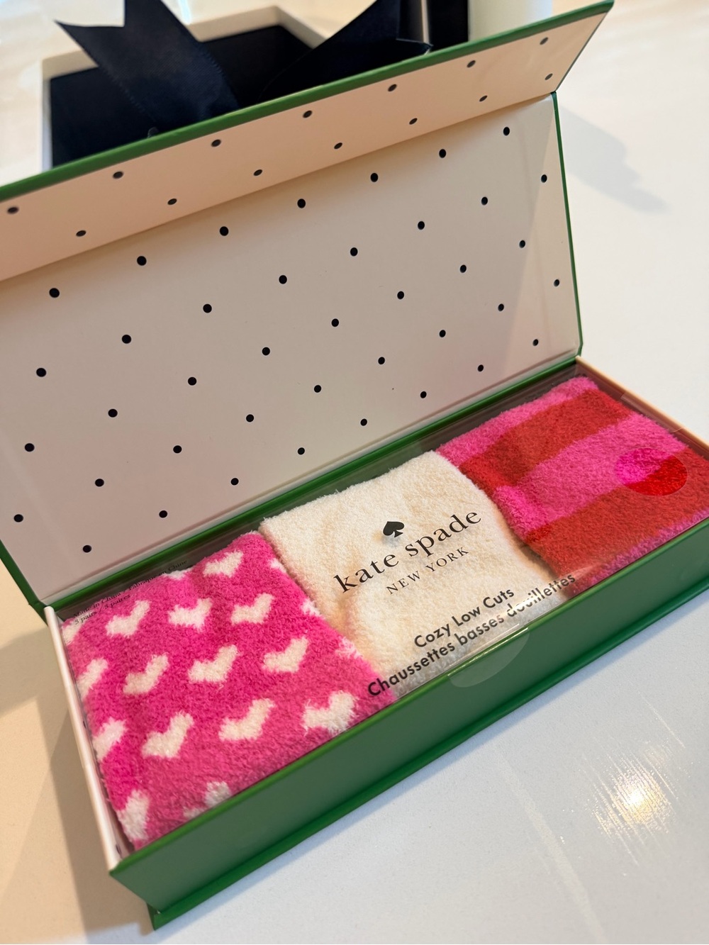 kate spade pink white red cozy sock gift set